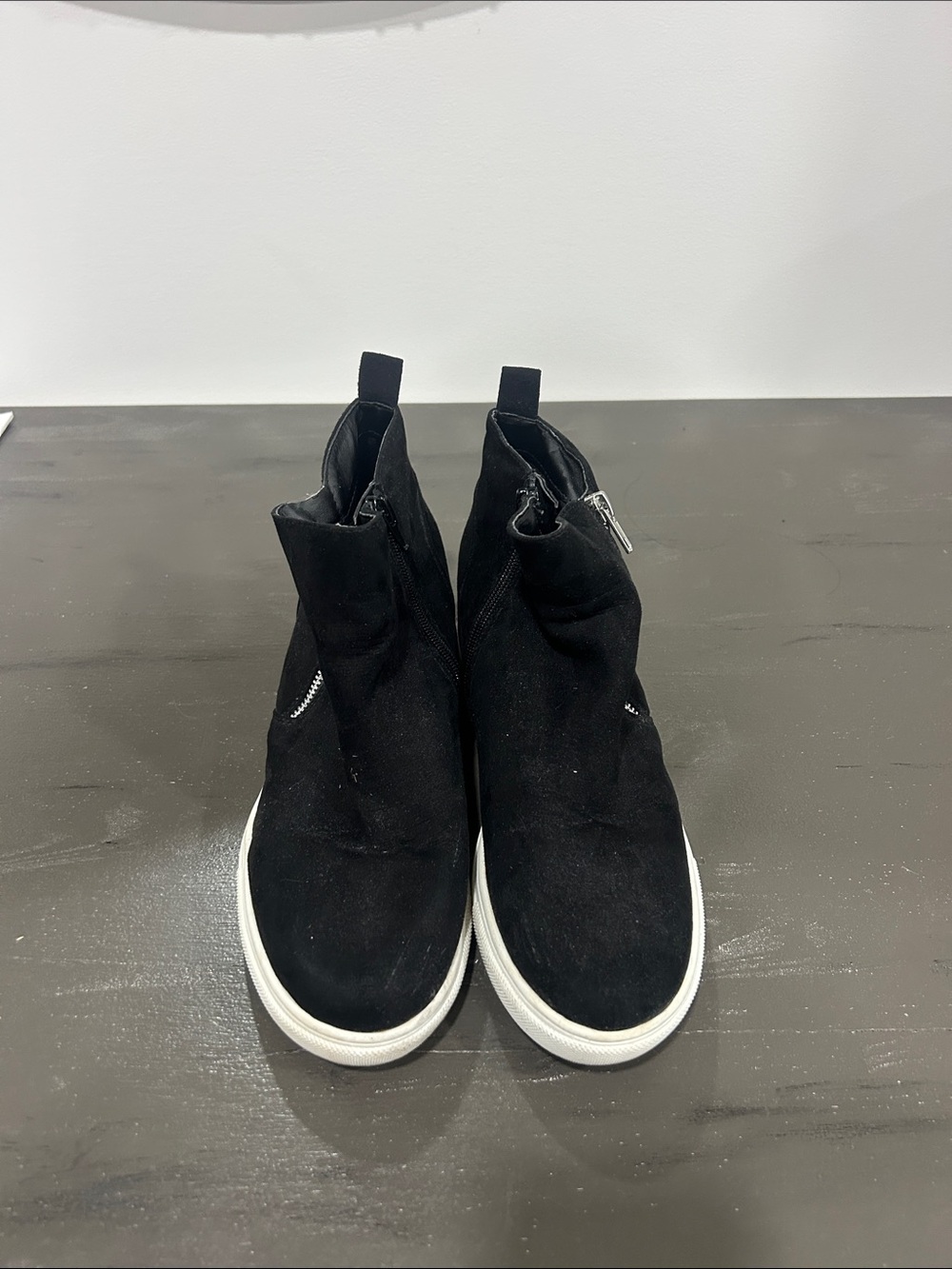 Madden Girl Black Suede Slip-On Sneaker Boots with White Sole